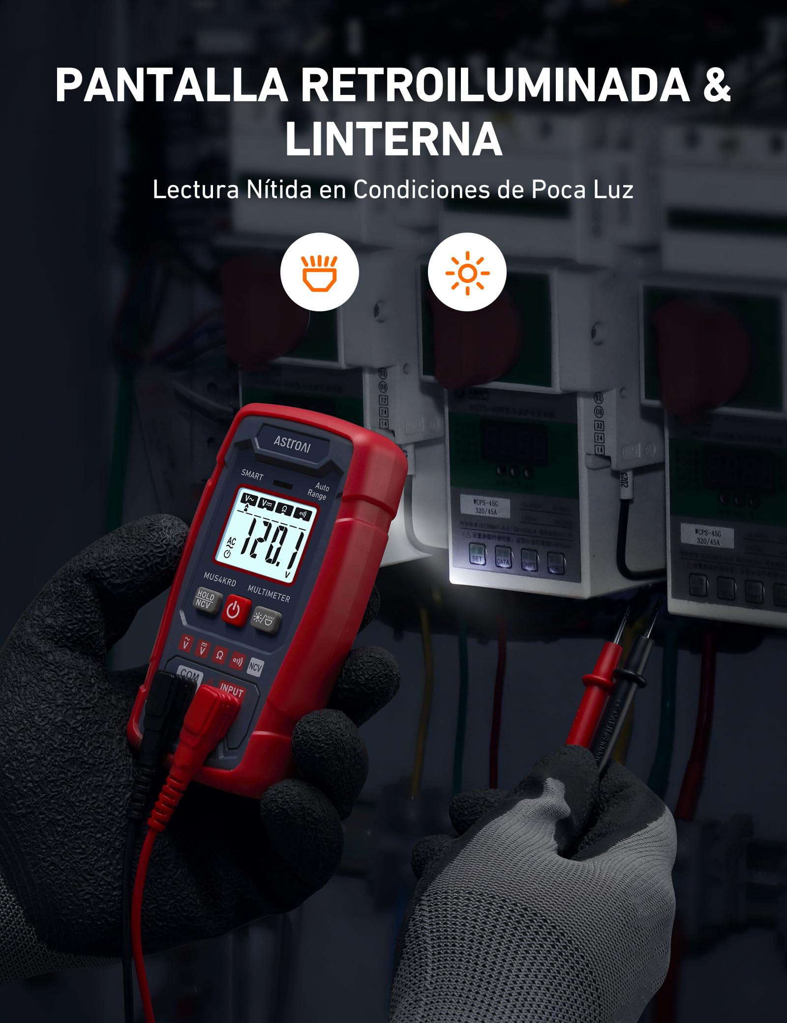 AstroAI Multímetro Digital Inteligente 4000 Cuentas, Polimetro Digital de Larga Duración, Tester Electricista de Rango Automático para Voltaje CA/CC, Resistencia y Continuidad