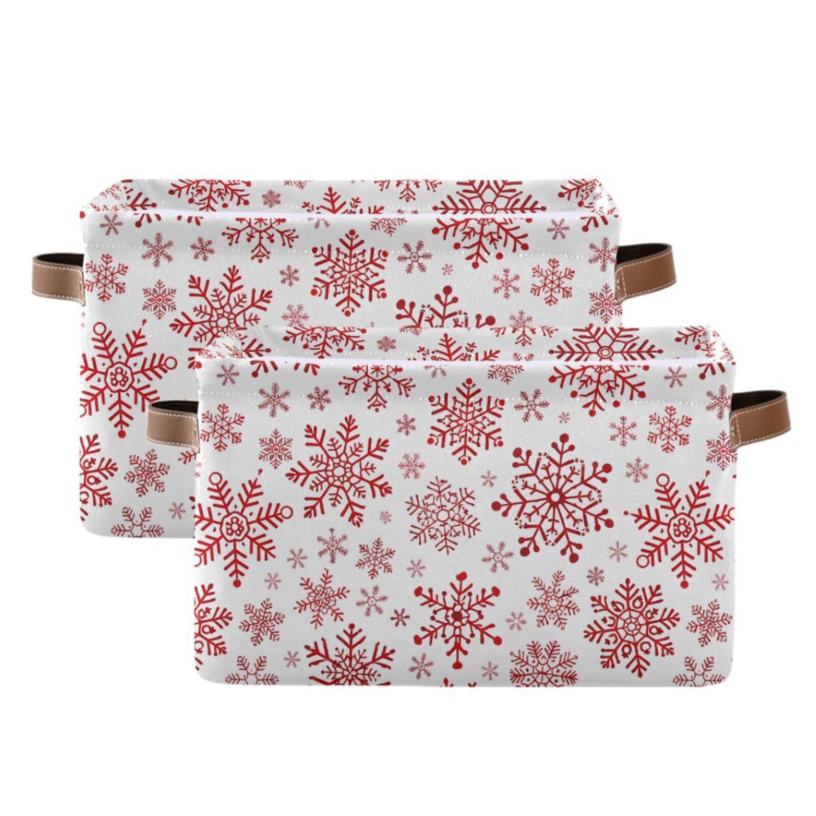senya Cesta de Navidad, cesta de almacenamiento plegable grande con asas, tela de copos de nieve de Navidad, bolsa organizadora