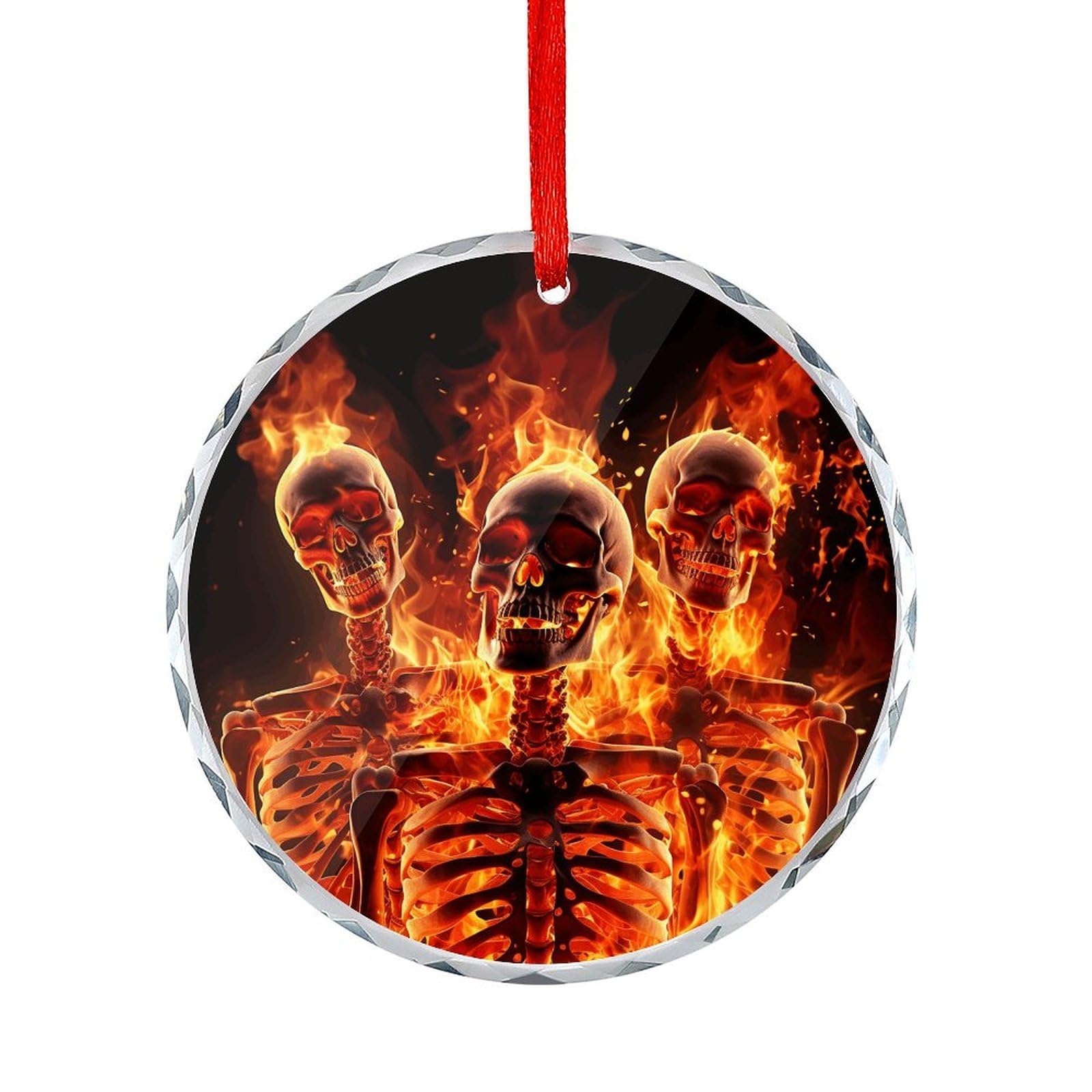 Fodpand Women's Style Fire Skeletons Round Glass Ornament Keepsake Gift Exchange Ideas Car Decor,Christmas Ornaments For Tree Window Garden Ornaments