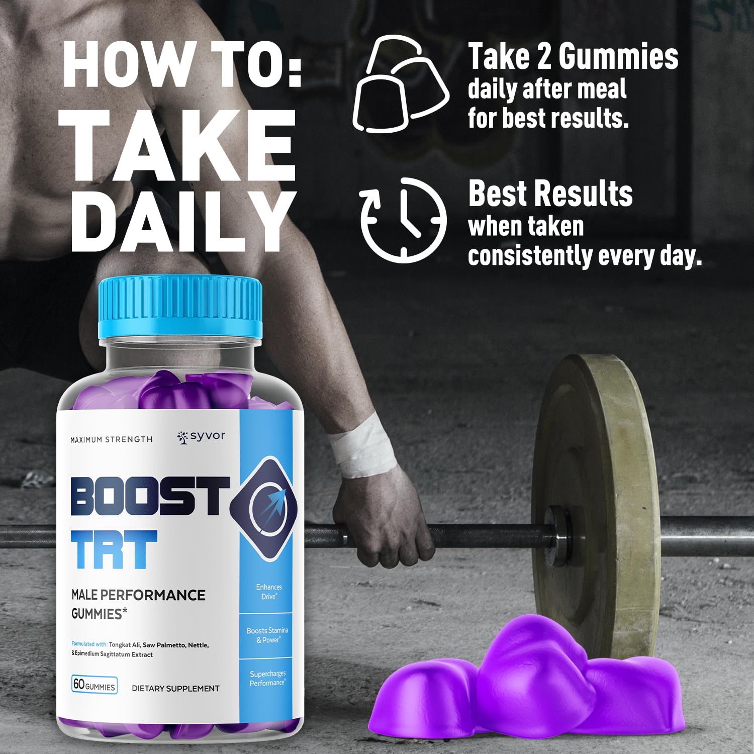 (2 Pack) Boost TRT Gummies For Men – Natural Men's Health Blend, Raspberry Flavor