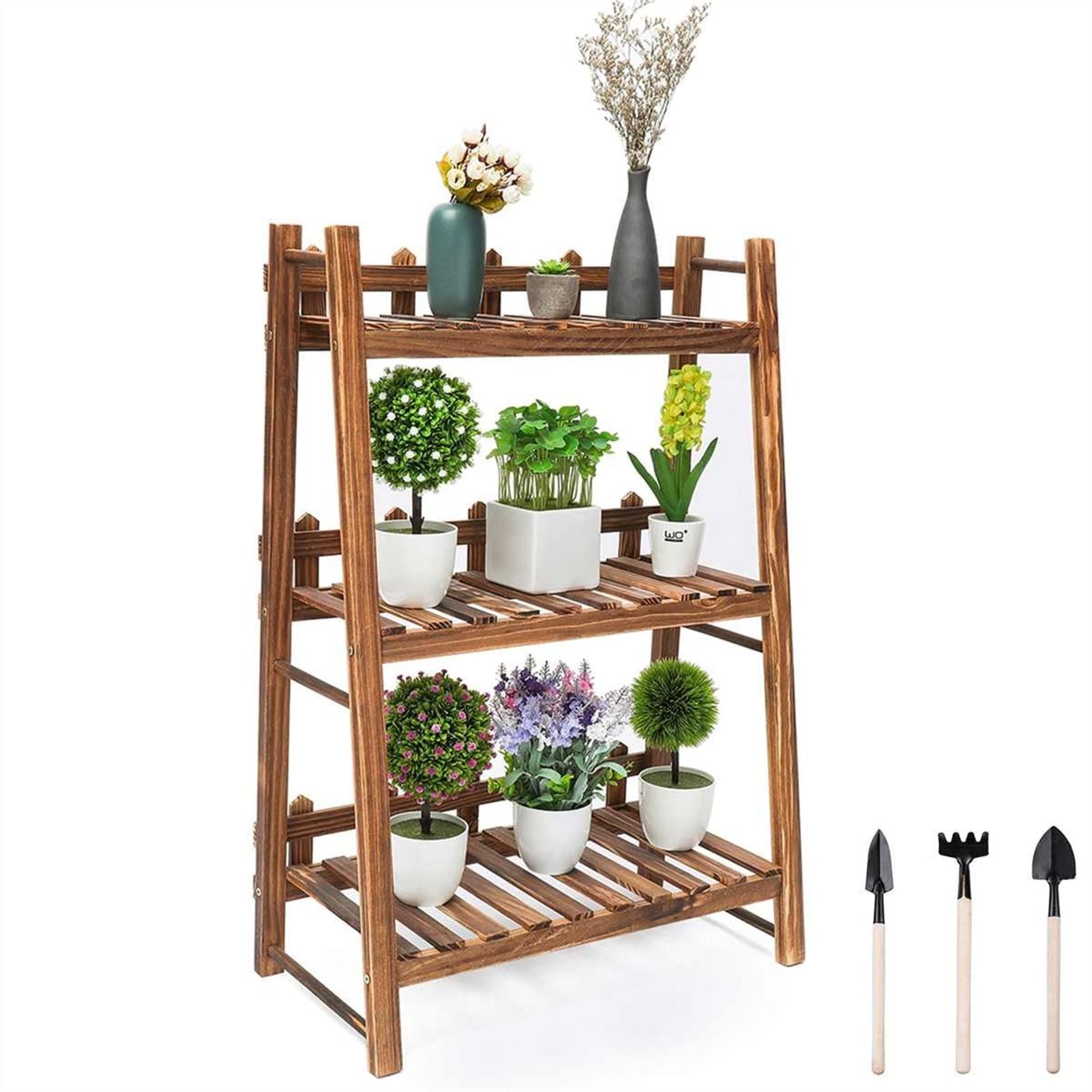 SnamicE Plant standPlant Stand, 3 Tier Wooden Flower Pot Stand, Plant Stand for Balcony and Garden, Flower Stand, Display Shelves, Yard, Patio, Garden Shelf, Plant Shelves, Flower,