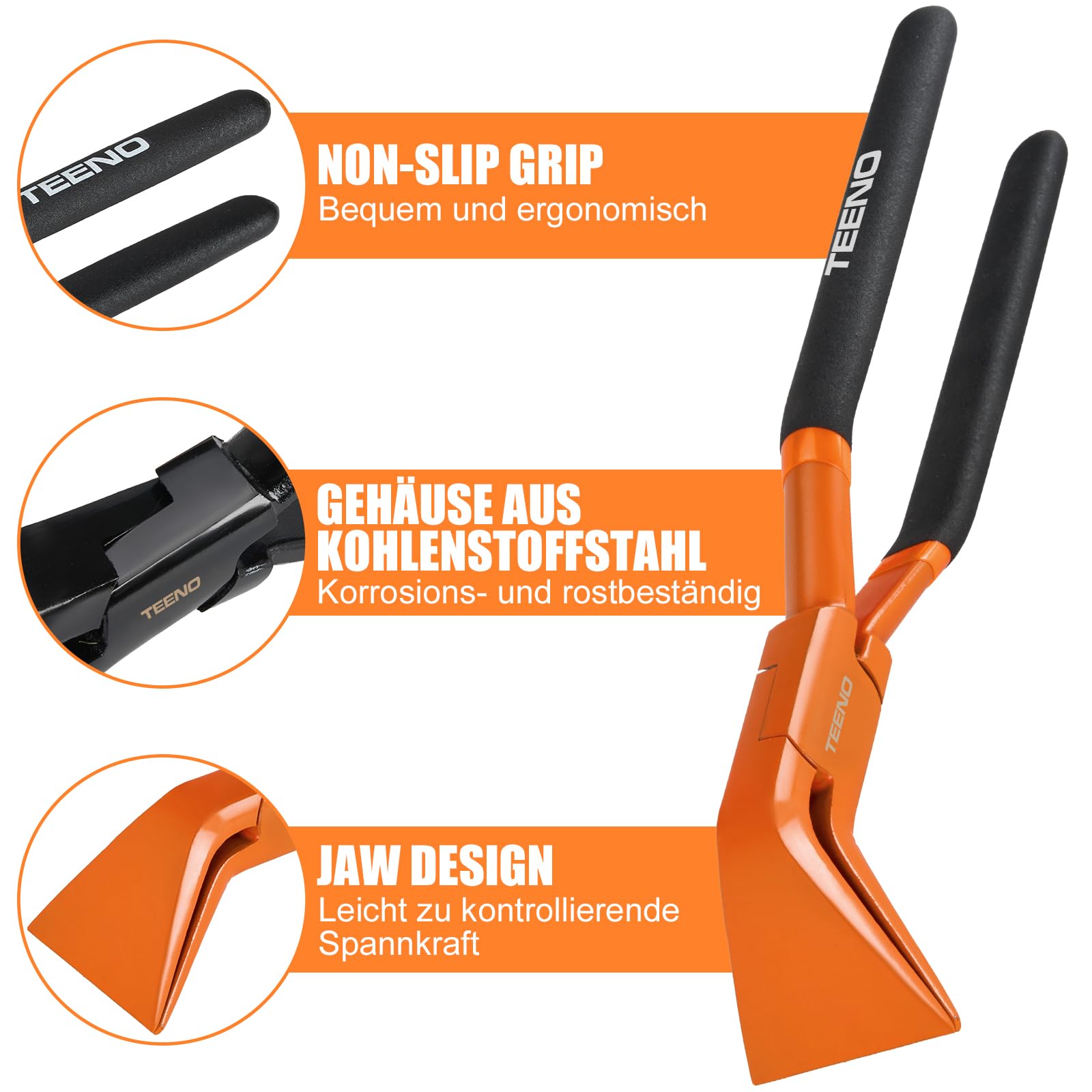 TEENO 3Tlg Abkantzange Biegezange Falzzange [0°], [45°] and [90°], Maulbreite 60mm, Blechbiegezange aus Kohlenstoffstahl, mit Handschuhe für Dachdecker Dekorateur Werkstatt und Heimwerker