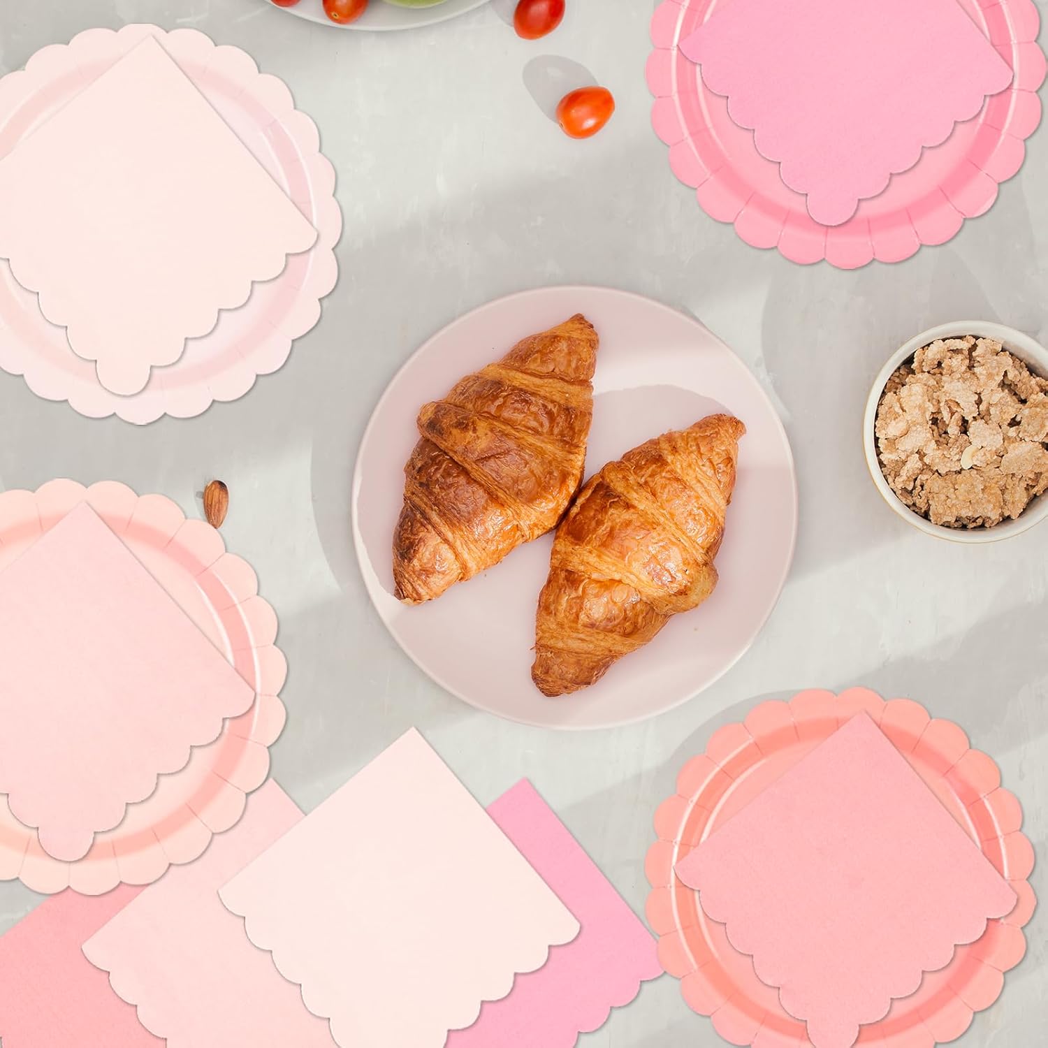 80 pcs Scalloped Paper Plates and Napkins Light Pink Disposable Tableware Set Dessert Plates and Napkins Disposable Tableware Party Supplies for Birthday Wedding Picnic(Serves 40) - Image 5