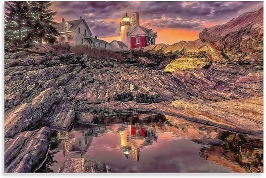 LohxA Lighthouse Reflection at Pemaquid Point Zoom - Maine Coast ArtCanvas Poster Wall Art Decor Print Picture Paintings for Living Room Bedroom Decoration24x36inch60x90cm, Unframe-style
