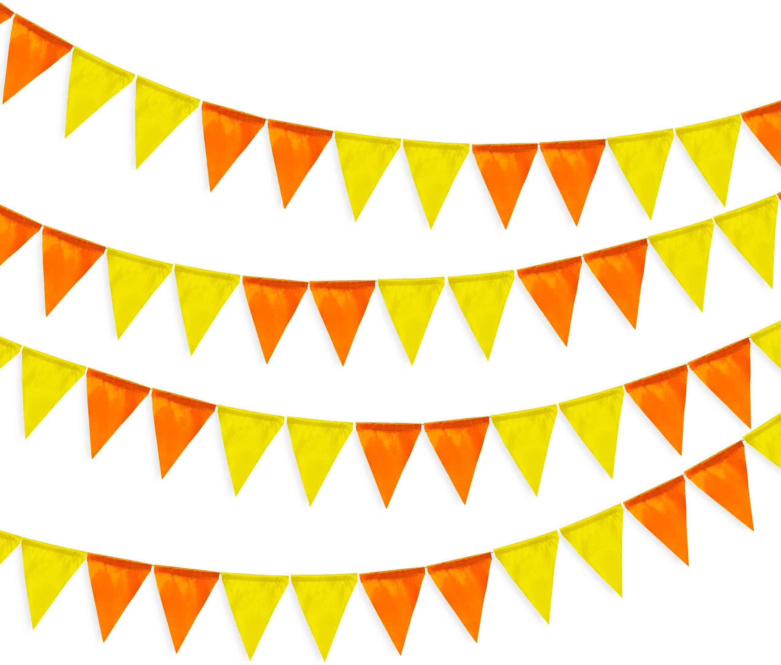 PEC DIY Cloth Festive Toran 25 Mtrs | Temple Decor Flags 125 Pcs | Indoor | Outdoor | Fabric Pennant Banner | Dussehra Decoration Items (Orange | Yellow, 125)