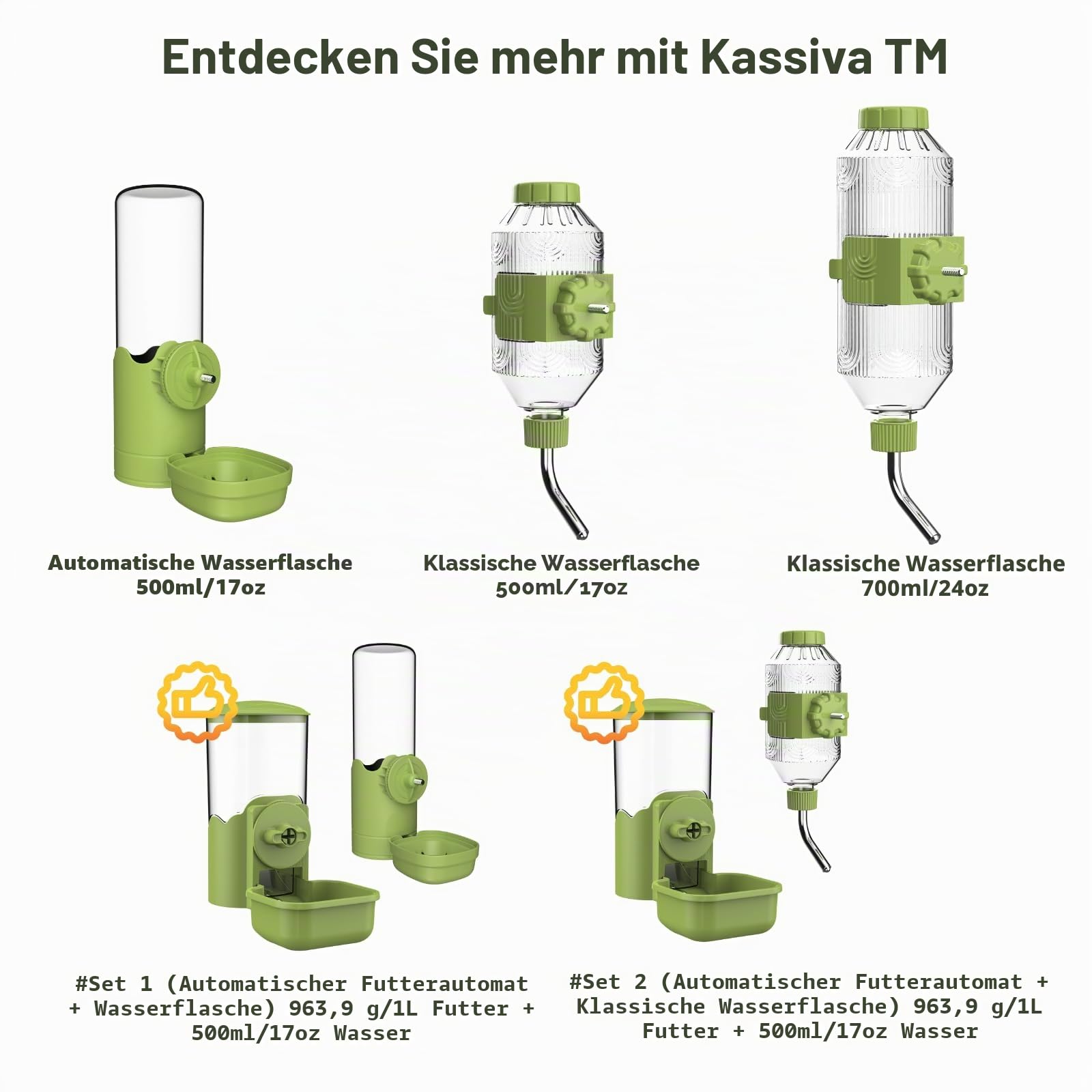 Automatischer Futter Wasserspender für Haustiere, Hängend Wasserflaschen Futterspender für Käfige, Futterstation für Welpen, Kätzchen, Kaninchen, Meerschweinchen, Chinchillas, Frettchen, Igel (Grün)
