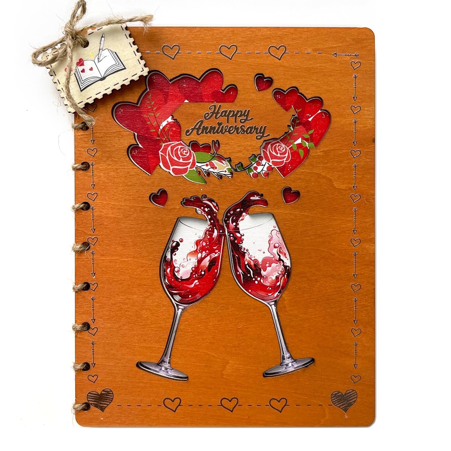 Gifttags Wooden Happy Anniversary Cards 6x8 in, Anniversary Card for Her, Happy Anniversary Card For Him or Her, Birthday Cards For Women, Love Anniversary Cards For Wife, Husband and Couple