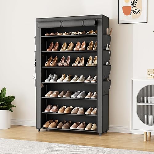 Miniatura 2 de Zapatero con tapa, organizador de zapatos de 7 niveles para 32 a 40 pares de zapatos y botas, estante grande de almacenamiento de zapatos, estante