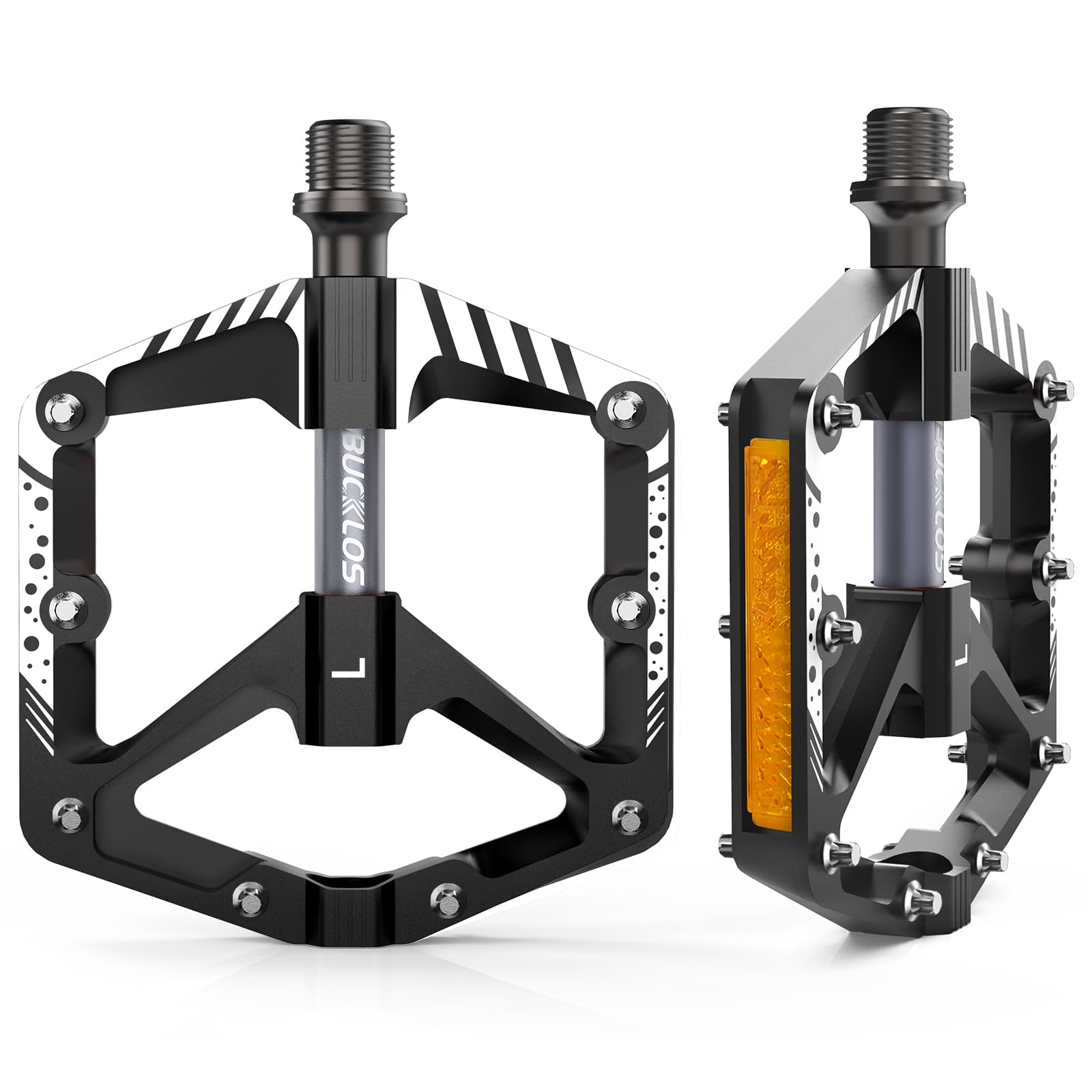 Mountain Bike Pedals MTB Flat Non-Slip Aluminum Alloy Bicycle Pedals with Reflectors Sealed Bearings Bicycle Platform Pedals 9/16" for Adult Road Gravel Bikes Ebike