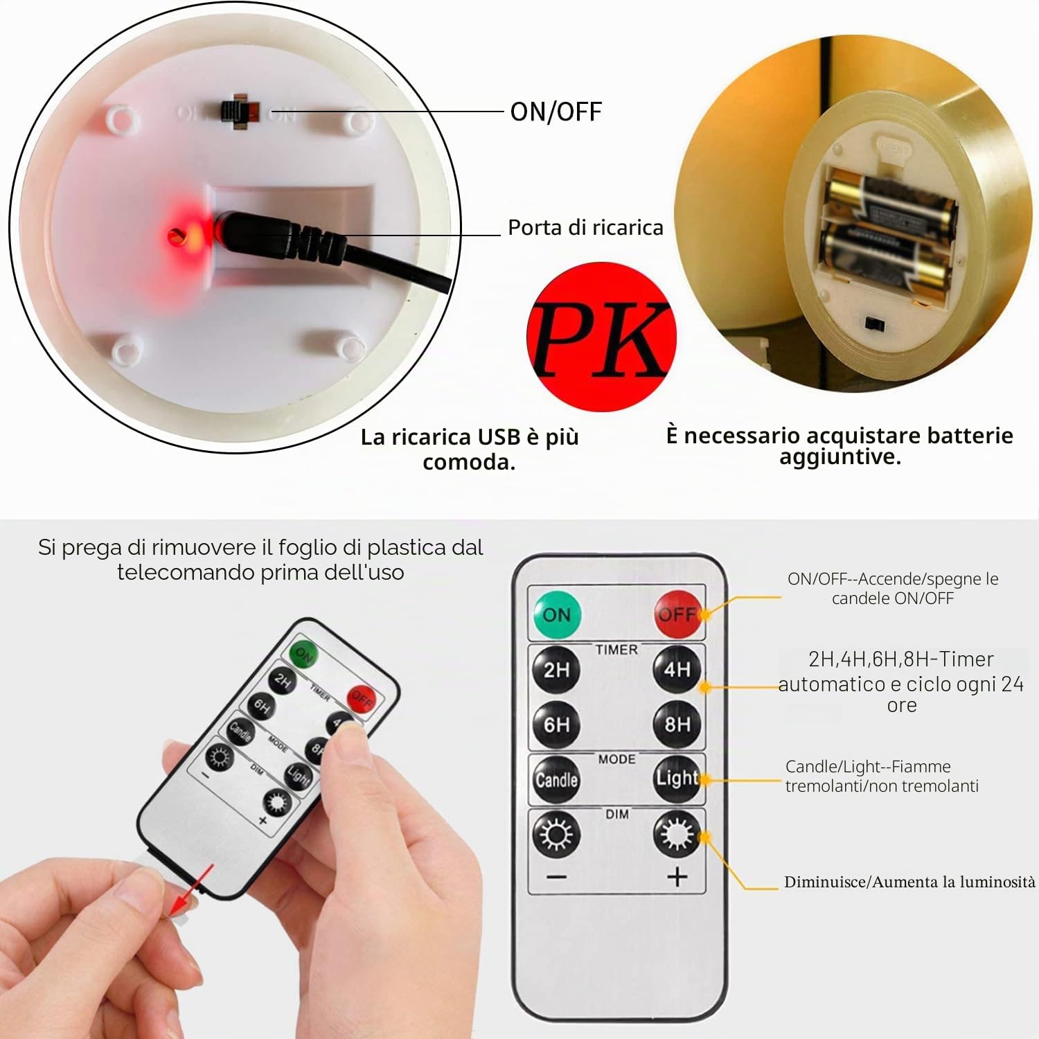 Candele LED Ricaricabili con Fiamma Tremolante Realistica - Set da 3 (10cm, 12.5cm, 15cm) con Telecomando, Luci Decorativi per Casa, Natale, Matrimoni, Cena Romantica - USB Ricaricabile