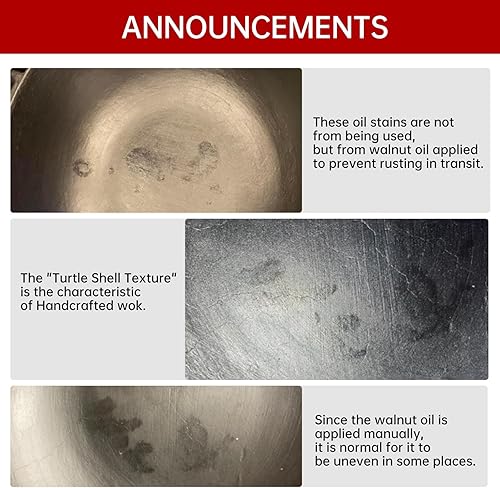 Miniatura 2 de WANGYUANJI Wok de hierro fundido hecho a mano de 14.2 pulgadas con doble asa, apto para todas las estufas, wok tradicional chino sin revestimiento