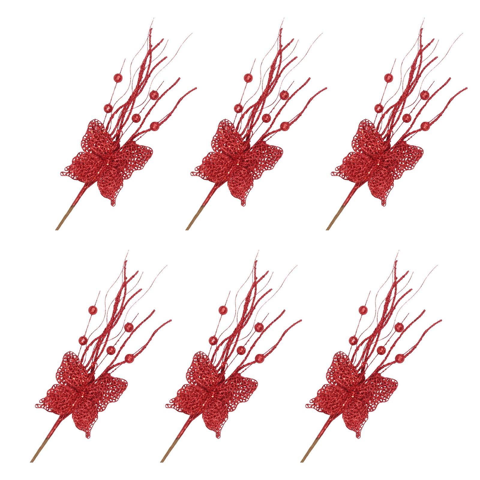 Kalttoy Red 6Pcs 17.7'' Artificial Berries Branch For Christmas And Weddding Party Decoration Berries Holly Stems Plant Decoration Artificial Flower Arrangements