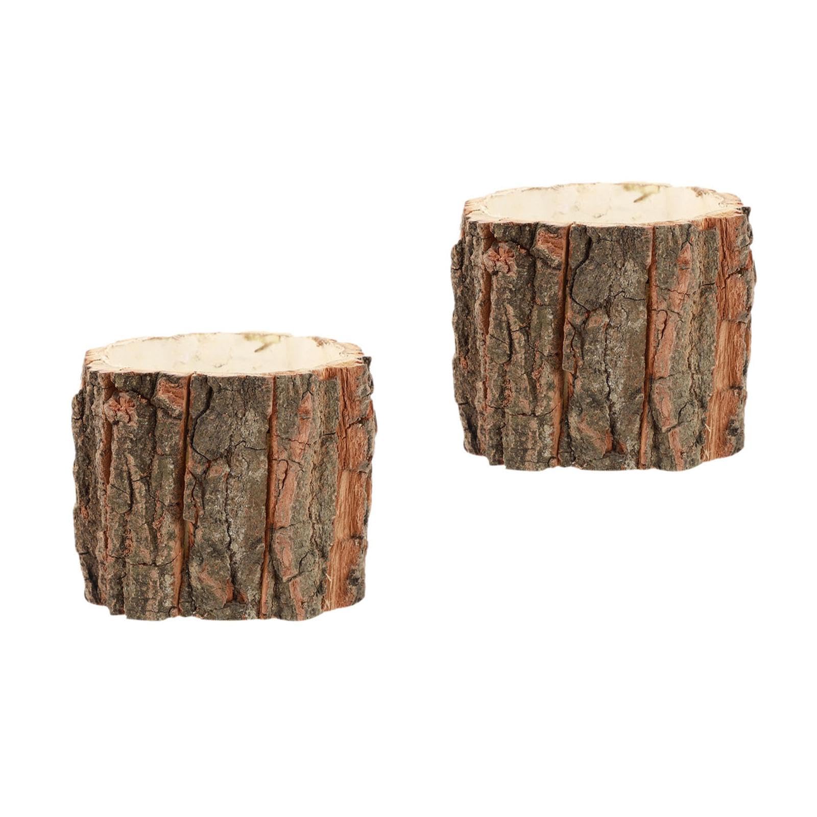 LUOZZY 2 Pcs Wooden Bark Flower Pot Rustic Planter Garden Flower Arrangement Holder Tree Stump Vase for Home Decorations and Floral Display 10CM