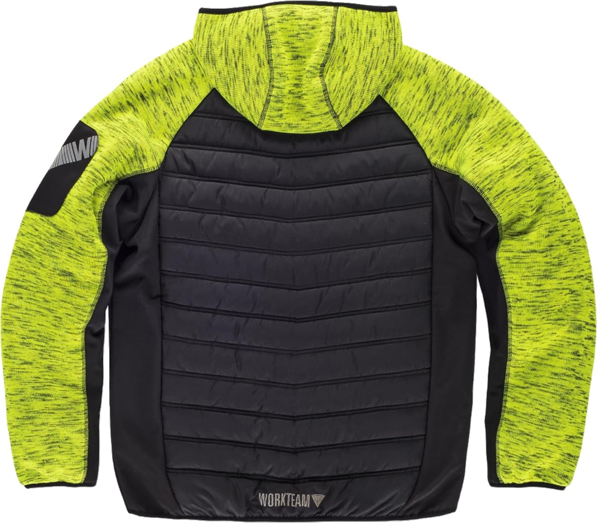 WORKTEAM Chaqueta de Punto Acolchada con Capucha, Combinada con Tejido Softshell, Cierre de Cremallera, Bolsillos con Cremallera, Cuello Alto y Bies Elástico, Unisex