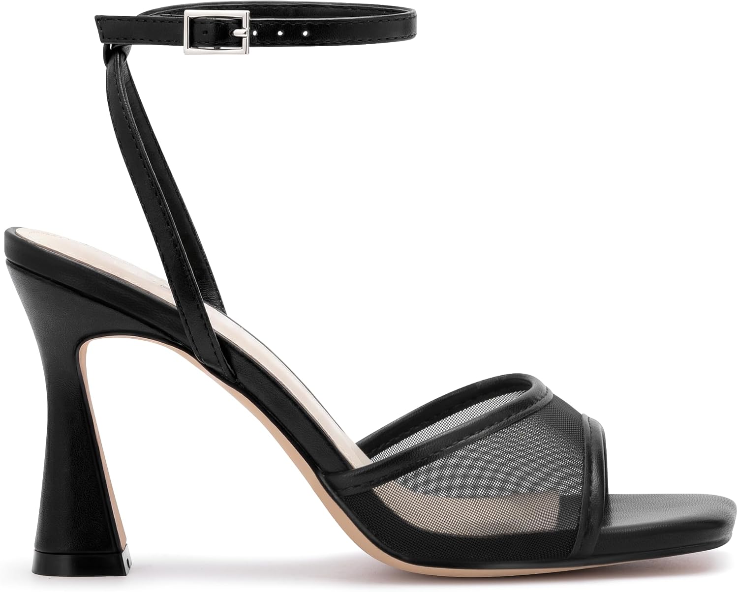 Strappy Kitten Heels for Women Square Open Toe Stiletto Mesh Heeled Sandals with Ankle Strap Wedding Party Dress Shoes