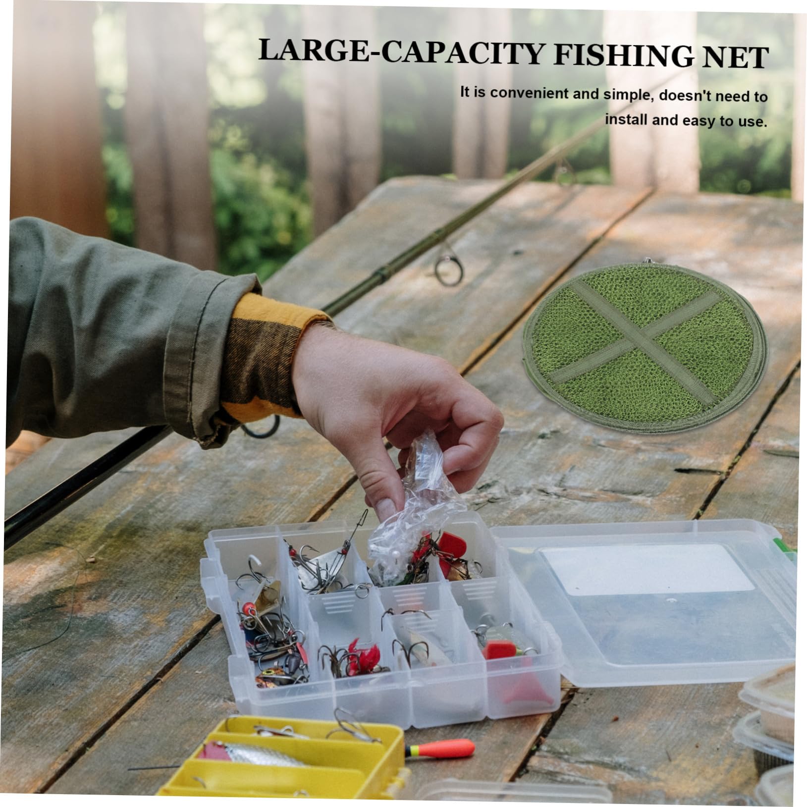 Nassa da Pesca Pieghevole 2 Pezzi in Nylon Verde per Pesca | Portatile e Pratica, Facile da Riporre, Design Pieghevole Compatto, Set da 2 Pezzi