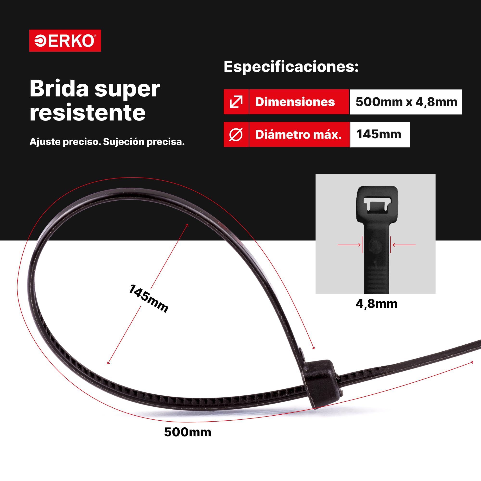 ERKO Bridas Plastico Negro UV 80 x 2,5 mm 100 unidades soporte para cables, Pequeño, Resistente a temperatura, Para Oficina, Hogar, Exteriores, al jardín — view 9