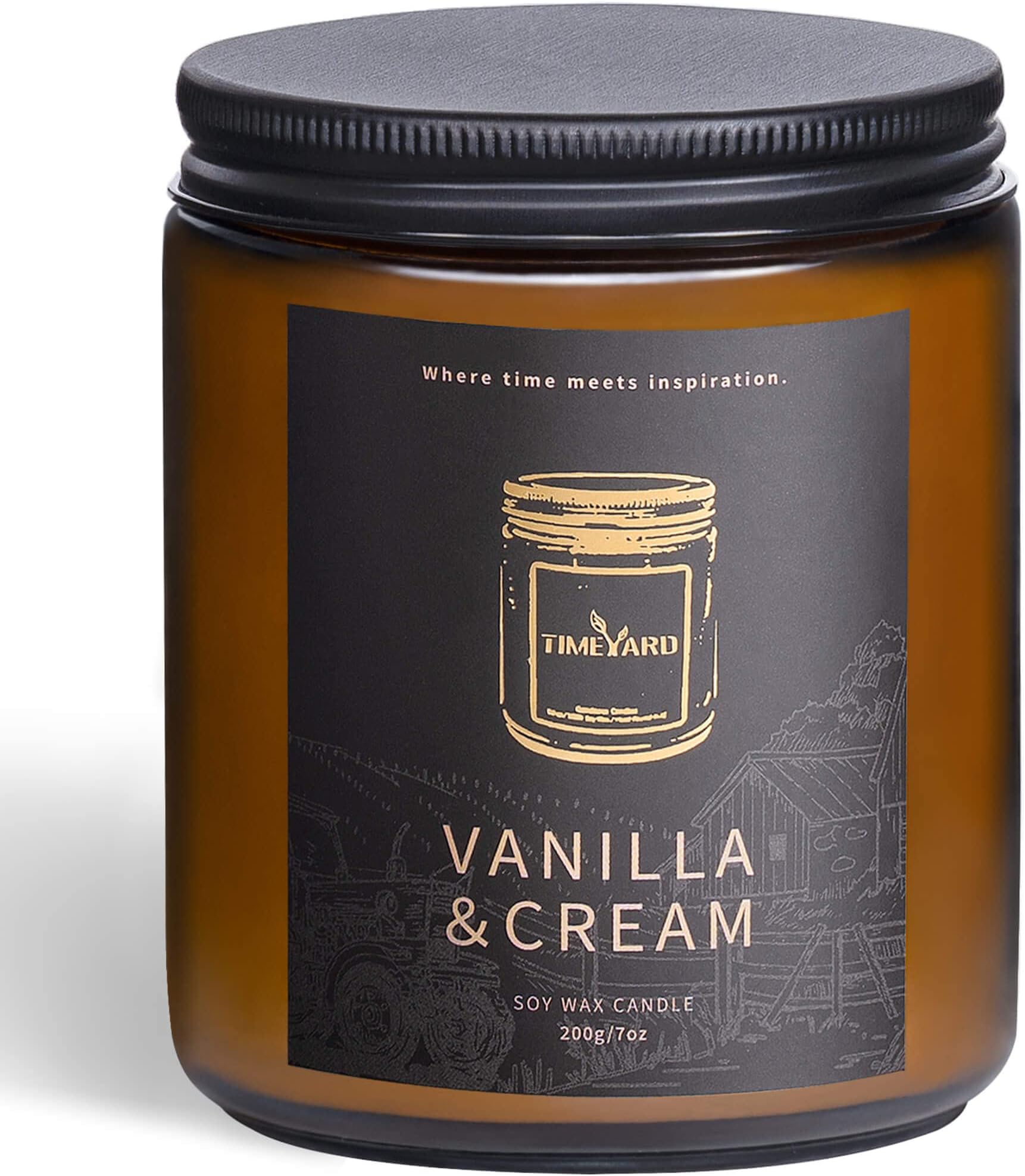 TIMEYARDVanilla Cream Scented Candle, Sweet Vanilla Candles Housewarming Gifts for Women in Bedroom, Farmhouse Jar Candles, Yummy Ice Cream Scented Soy Candles with 1 Cotton Wick, 45H Burn Time, 7oz