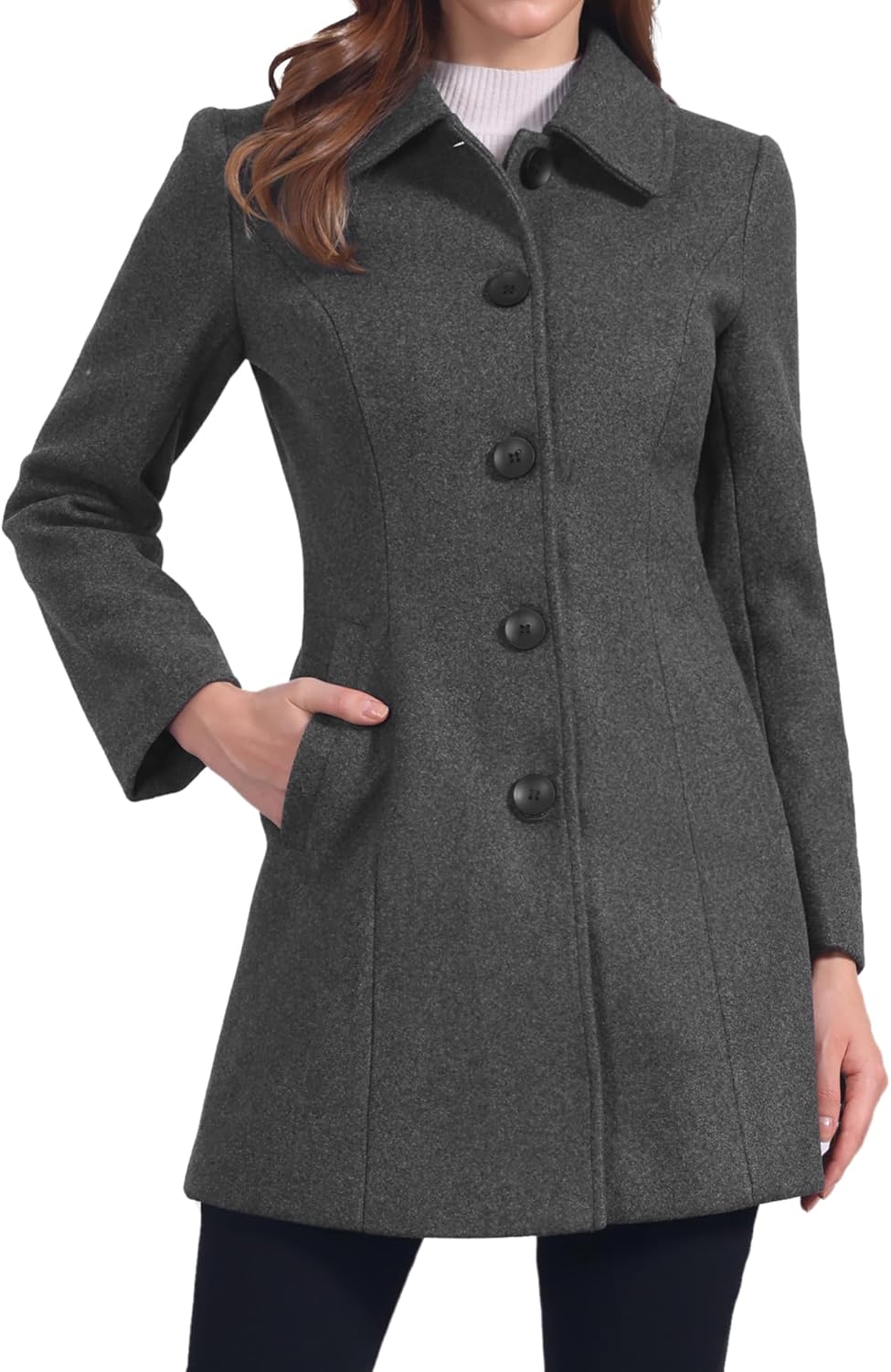Allegra K Women's Pea Coat Single Breasted Long Sleeve Warm Casual Overcoat with Pockets Winter Outwear