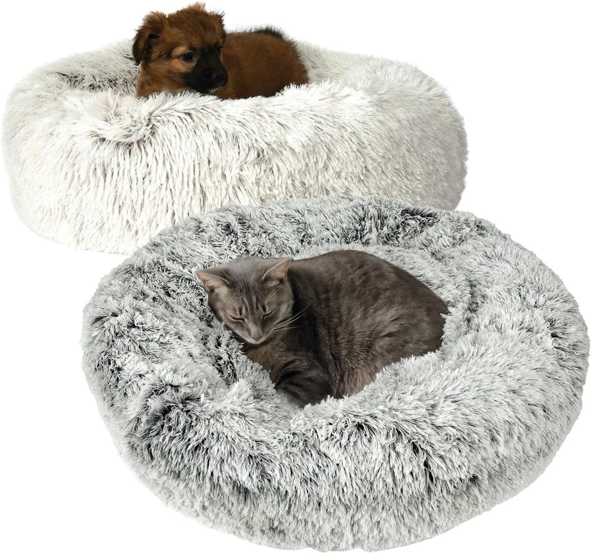Dog and Cat Bed Super Plush Cuddler Round Soft Comfortably Stuffed Choose Size and Color (Medium/Large - Cream)