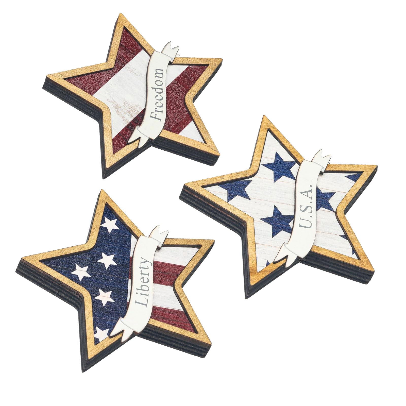 Kaeltsyn Farmhouse Inspired Stackable Wood Star Decorations 3PCS in Red White and Blue for Festive Occasions Themed Ornaments