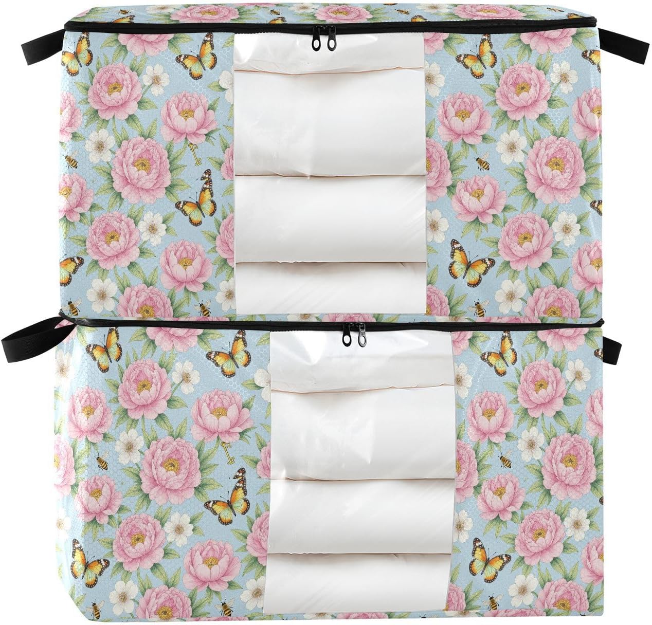 95 L 2 Pack Bed Sheet Organizers Foldable Luxury Gold Rose Butterfly Line Art Black Clothing Storage For Closet Foldable Clothes Bins With Lids Room Organization And Storage M