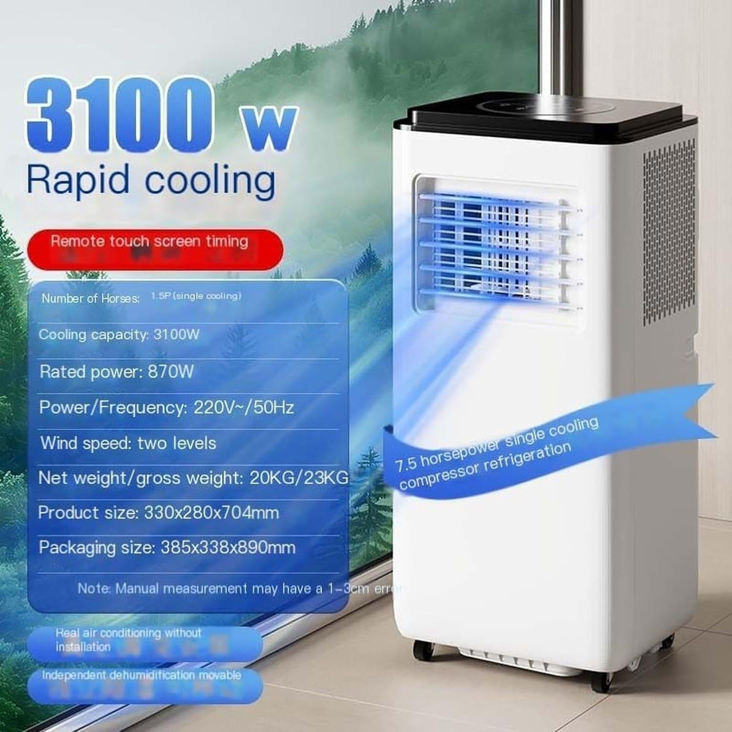 Condizionatore d'Aria Portatile 10000 BTU per Ambienti Interni, unità AC silenziosa con Telecomando, velocità Ventola Regolabili, modalità deumidificatore Integ, Style 2, 11000 BTU