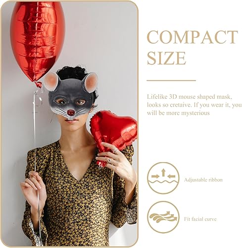 Miniatura 6 de Máscara de rata gris de carnaval, máscara de cabeza de rata cicatriz, máscara de media cara, máscara de ratón de animal, máscara de ratón 3D,