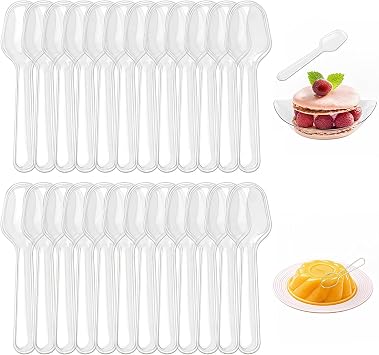 BDHD 500 Pcs Plastic Spoons Clear Thick Disposable Mini Spoons Individual Packaging for Tasting, Sampling, Ice Cream, Yogurt, Dessert, Cake, Party, Wedding, Commercial Use Clear, 500 Pcs