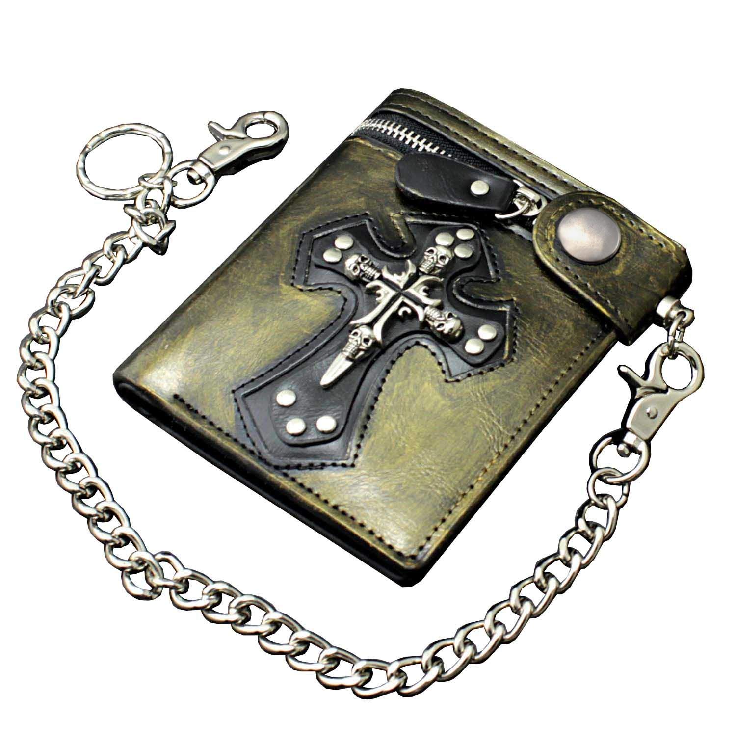 Cool Mens Gothic Punk Vintage Gold Leather Momey/Card Wallet with