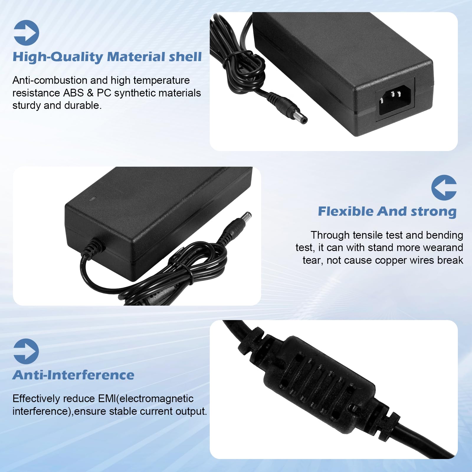 Adattatore di alimentazione per telecamera di sicurezza, 12 V, 5 A, con cavo splitter di alimentazione a 8 vie, convertitore CA/CC 100-240 V per sistema di sorveglianza CCTV DVR - Spina CC da 5,5 x