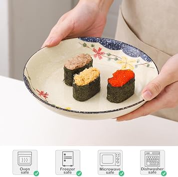 Ceramic Plates,8 Inch Round Retro Creative Porcelain Dinner Plates Set of 2,Kitchen Plate for Appetizer,Dessert,Meat,Salad,Pasta,Ice Cream,Microwave,Oven and Dishwasher Safe