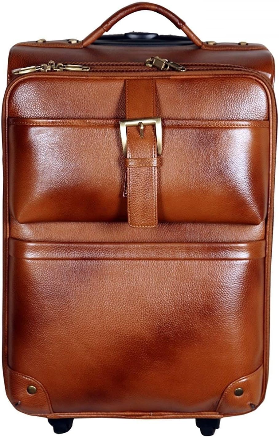Top Grain Leather Trolley Bag for Travel Suitcase Bag Men and Women Cabin Pilot Trolley Bag (TAN)