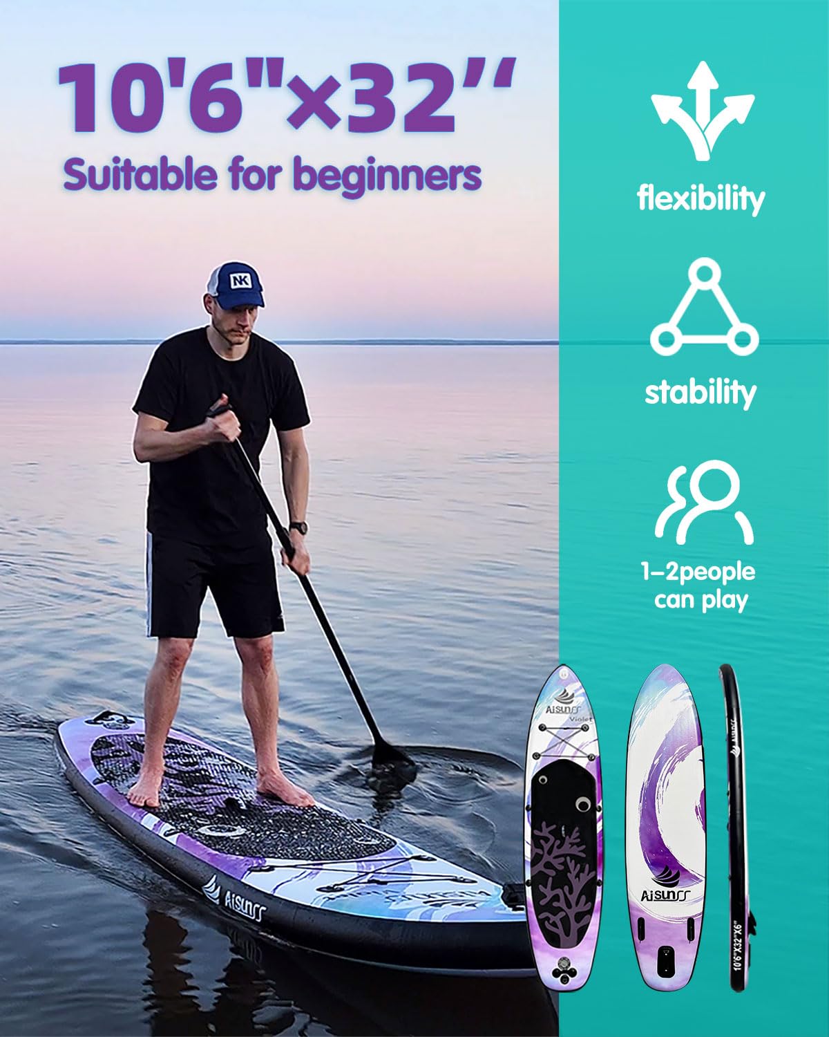 Tavola gonfiabile per adulti, tavola da paddle per tutti i livelli di abilità, ampia tavola da SUP con accessori in primium, include borsa per il trasporto SUP, pompa a mano, borsa