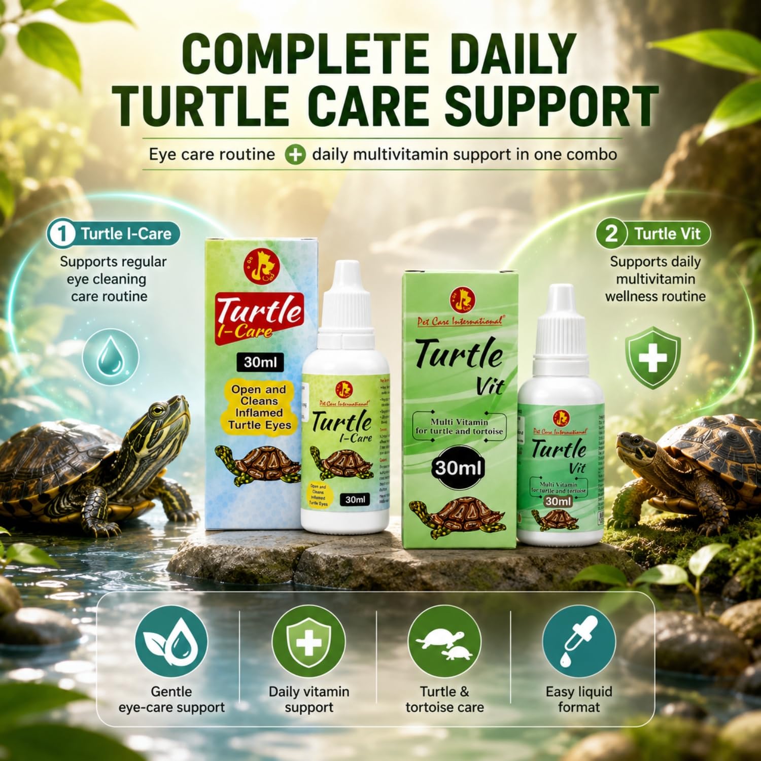 Pet Care International (PCI) Turtle i-Care & Turtle VIT Drop for Swollen, Inflamed, Infected Eye & for Essential Vitamins and Minerals of Healthy Turtle Healthcare (Combo) (30ml) 4