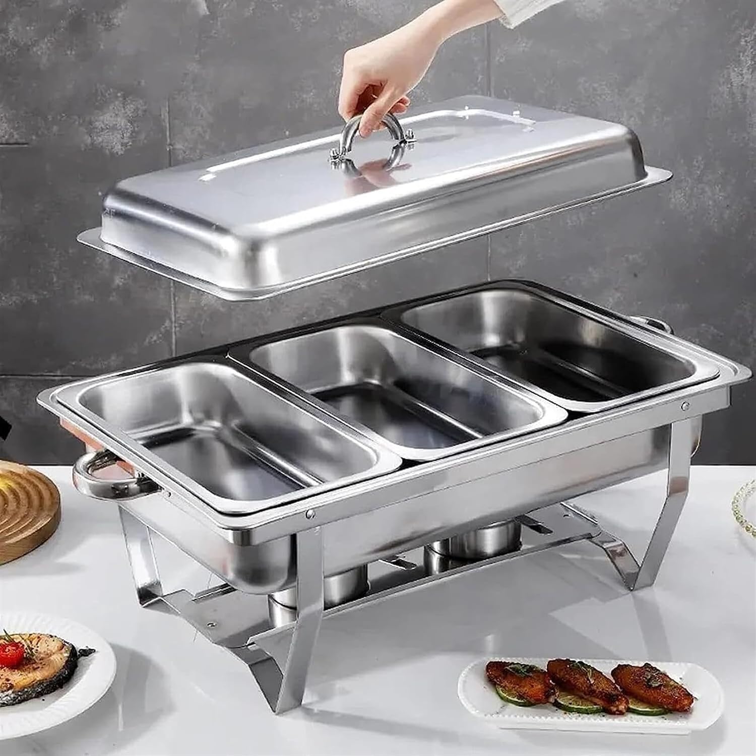 Catering Food Heater - Round Buffet Hot Plate, Space Heater, Glass Plate, Water Plate, Fuel Rack, Suitable for Buffets, Weddings, Banquets, Catering Events,Single Basin-9L