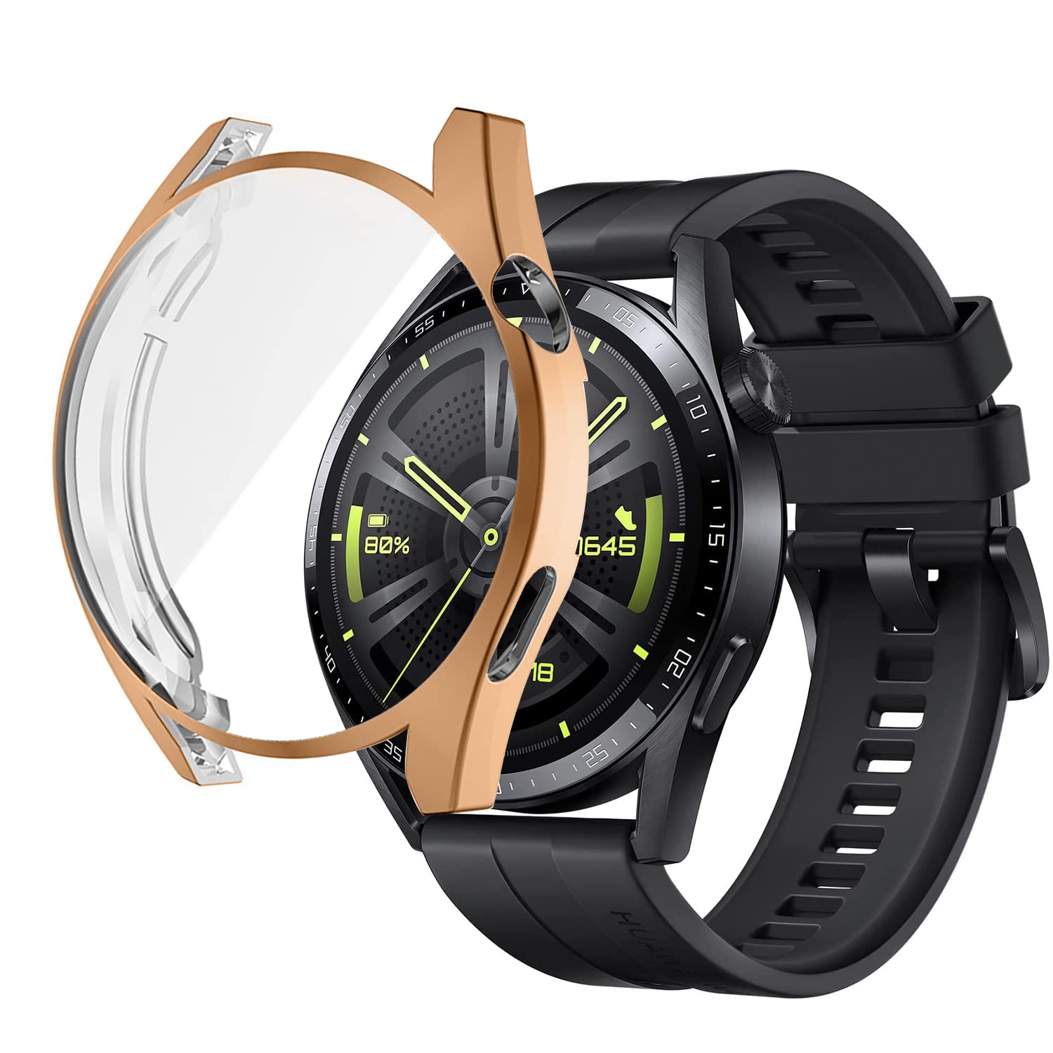 [2 Pack] METEQI TPU Protector Case Cover Compatible with Huawei Watch GT3 46mm (Rose Gold+Clear)
