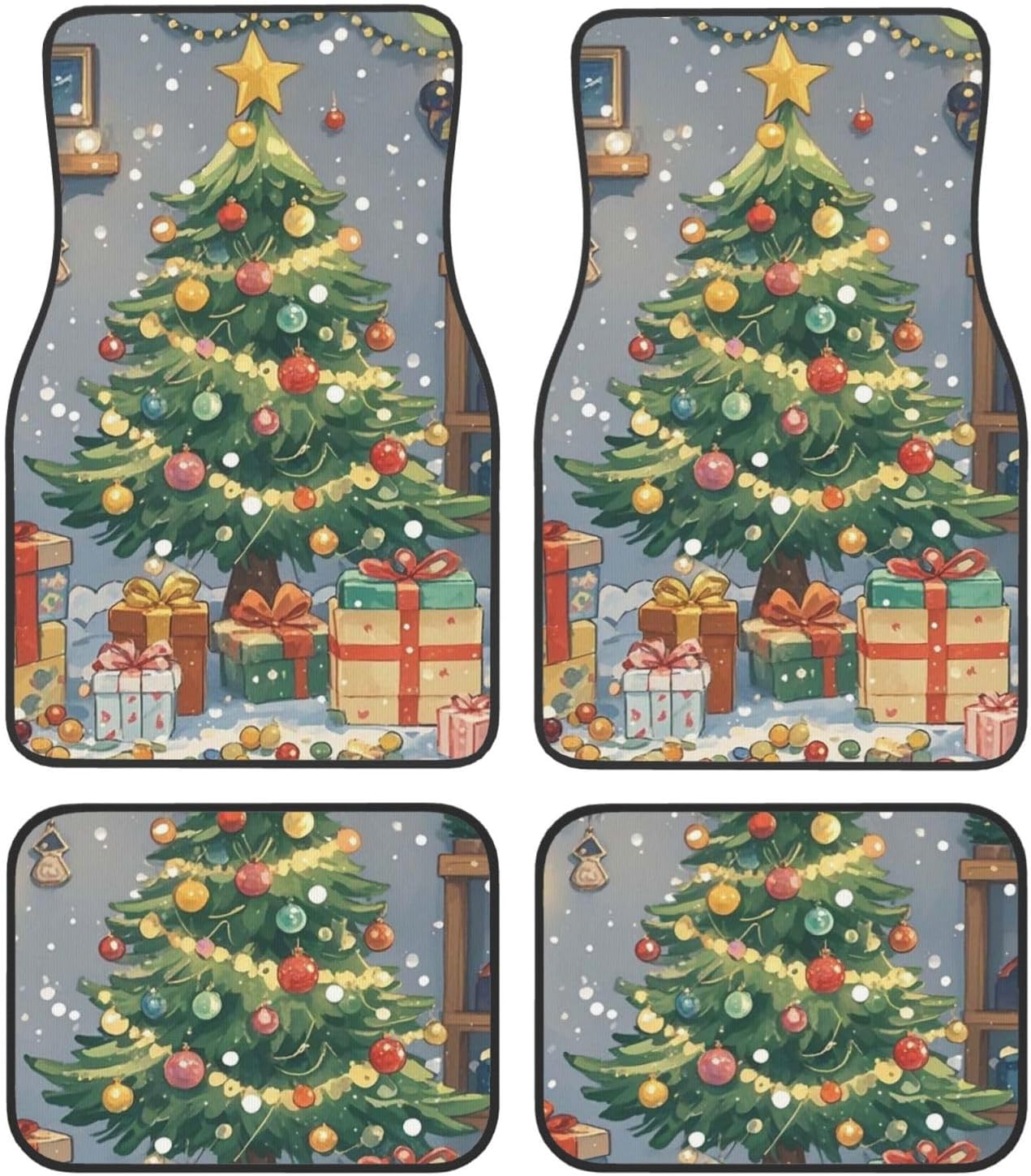Car Floor Mats 4 Piece Universal Car Floor Mats Christmas Tree and Gifts Car Mat Set Crystal Velvet Floor Mats for Car Non-Slip Car Foot Pad Car Carpet Car Liner Decor Heel Pad for SUV most vehicles