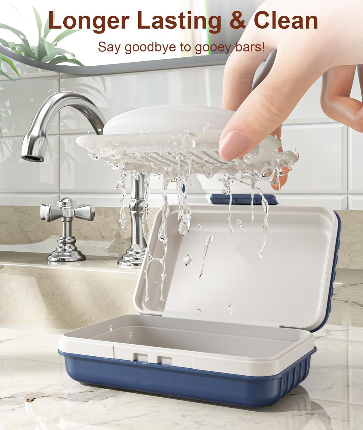 Quatish Leakproof Bar Soap Holder Dish with Lid for Shower, Portable Travel Soap Case Box for Gym, Camping, Hiking, Outdoor Use, Travel Size Toiletries Essentials, Keeps Soap Dry, Navy image 3