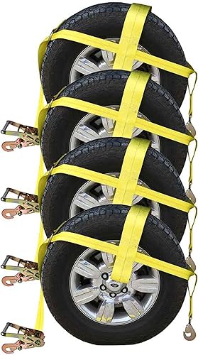 US Cargo Control Red de rueda ajustable con correa superior de 4 pulgadas, equipada con gancho torcido y trinquete con gancho a presión, fácil de