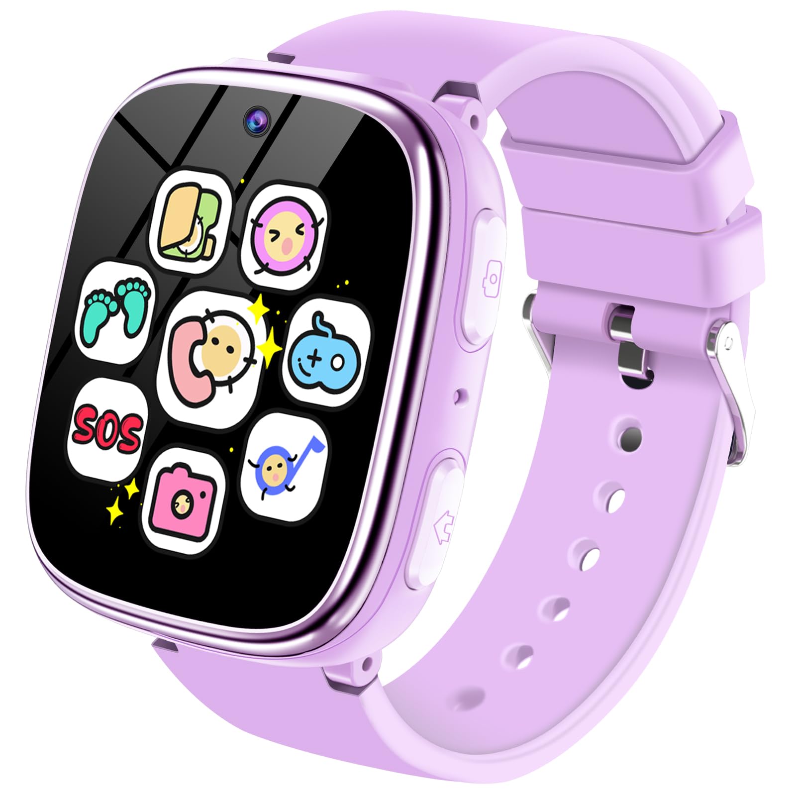 Reloj Inteligente Niño Niña - Smartwatch con Llamadas SOS Podómetro Juegos Cámara Linterna Música Despertador Audiolibro, Regalo para Niños y Niñas 3-12 años Comunion Cumpleaños Navidad (Morado)