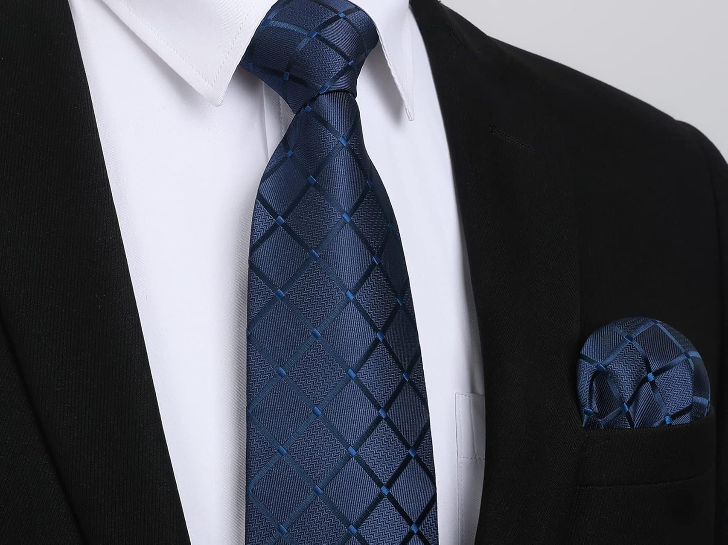 HISDERN Plaid Checkered Tie Handkerchief Woven Classic Formal Men's Necktie & Pocket Square Set - Image 7