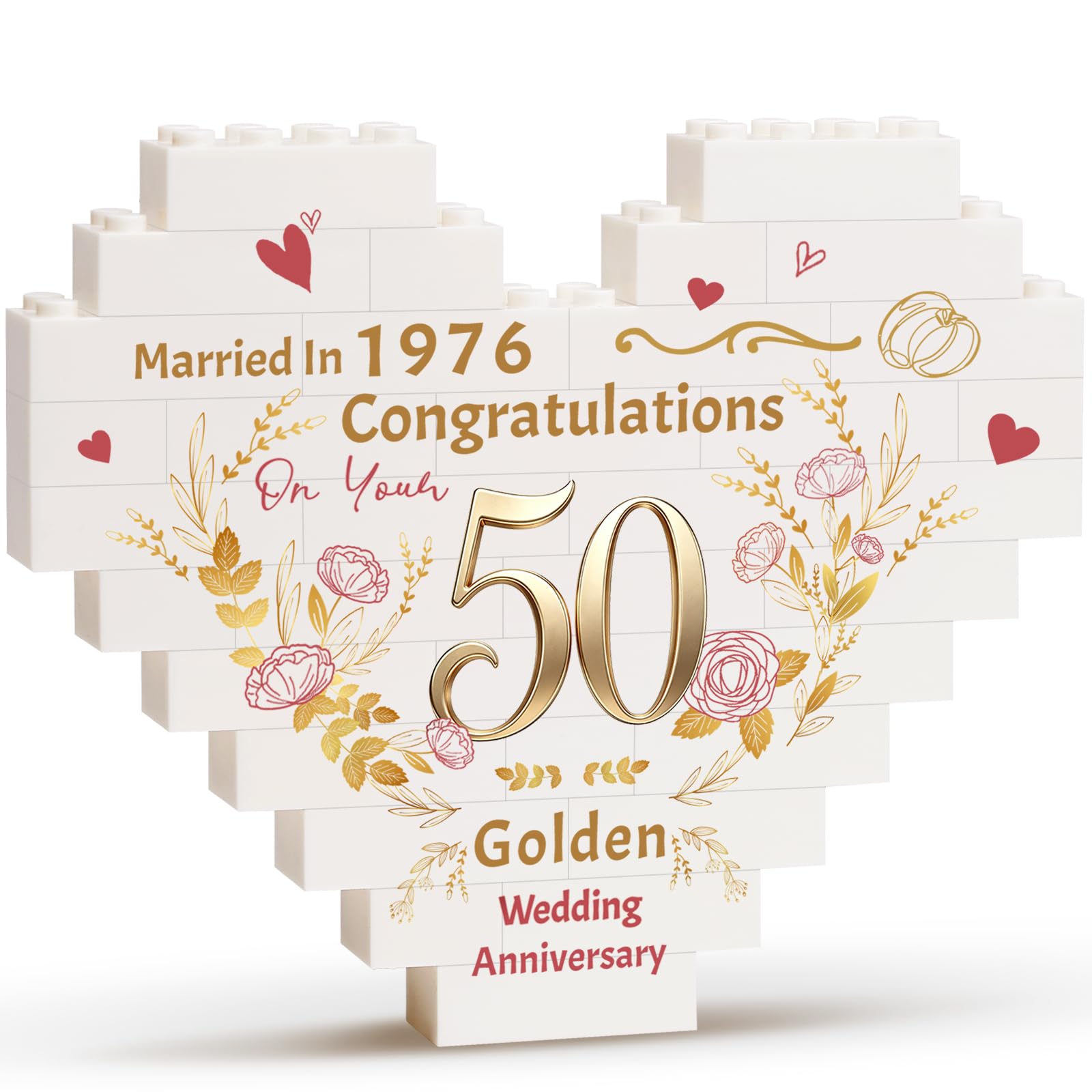 Greatabox Golden Wedding Anniversary Love Gift, 50th Wedding Anniversary Present for Wife Husband, Golden Anniversary Heart Plaque Gifts for Him Her