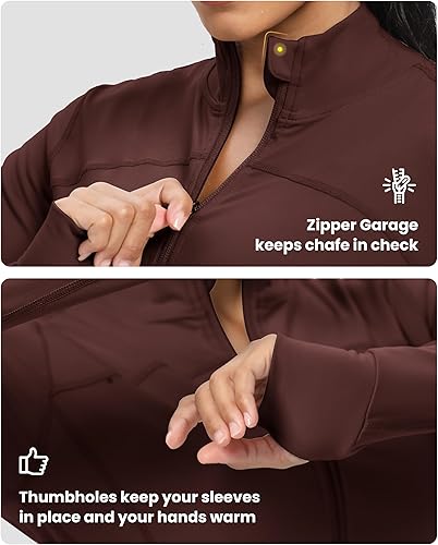 Miniatura 4 de GYM RAINBOW Jakcets de entrenamiento con cremallera para mujer, ligeras, ajustadas, para correr, atléticas, con agujeros para el pulgar