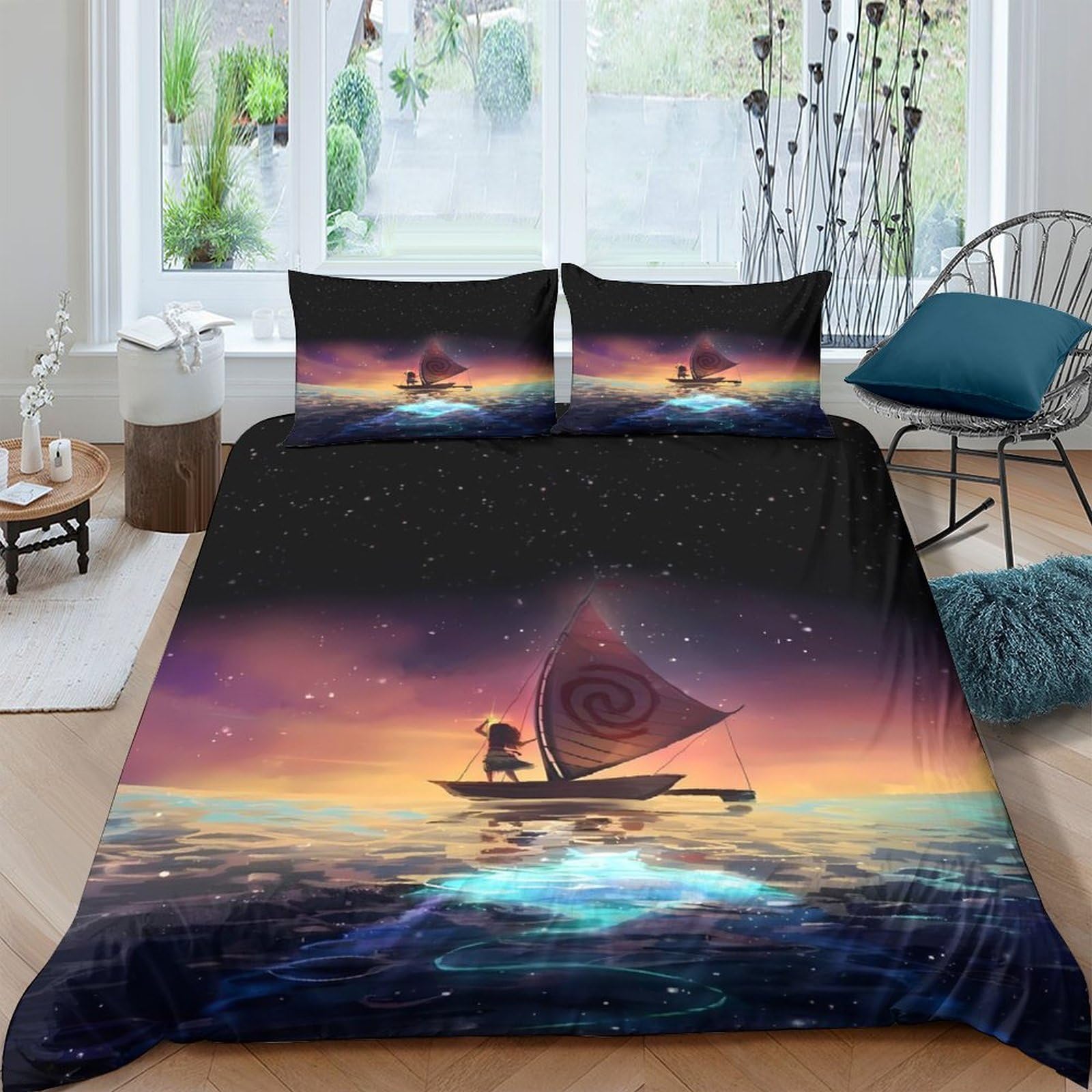 Ctjqhvkz Style-8 3D Printed Sunset Sailing Fitted Sheet Microfiber Soft Waterproof Ocean Night Bed Cover Bedroom Decor Single（135X200cm）