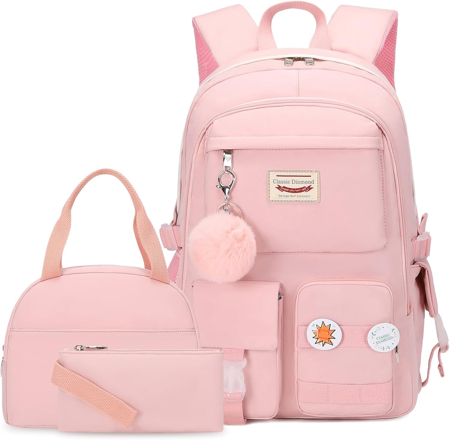 School Backpack for Girls with Lunch Box Cute Backpacks for Girls Backpack Bookbag Backpacks for Teens (Grey)