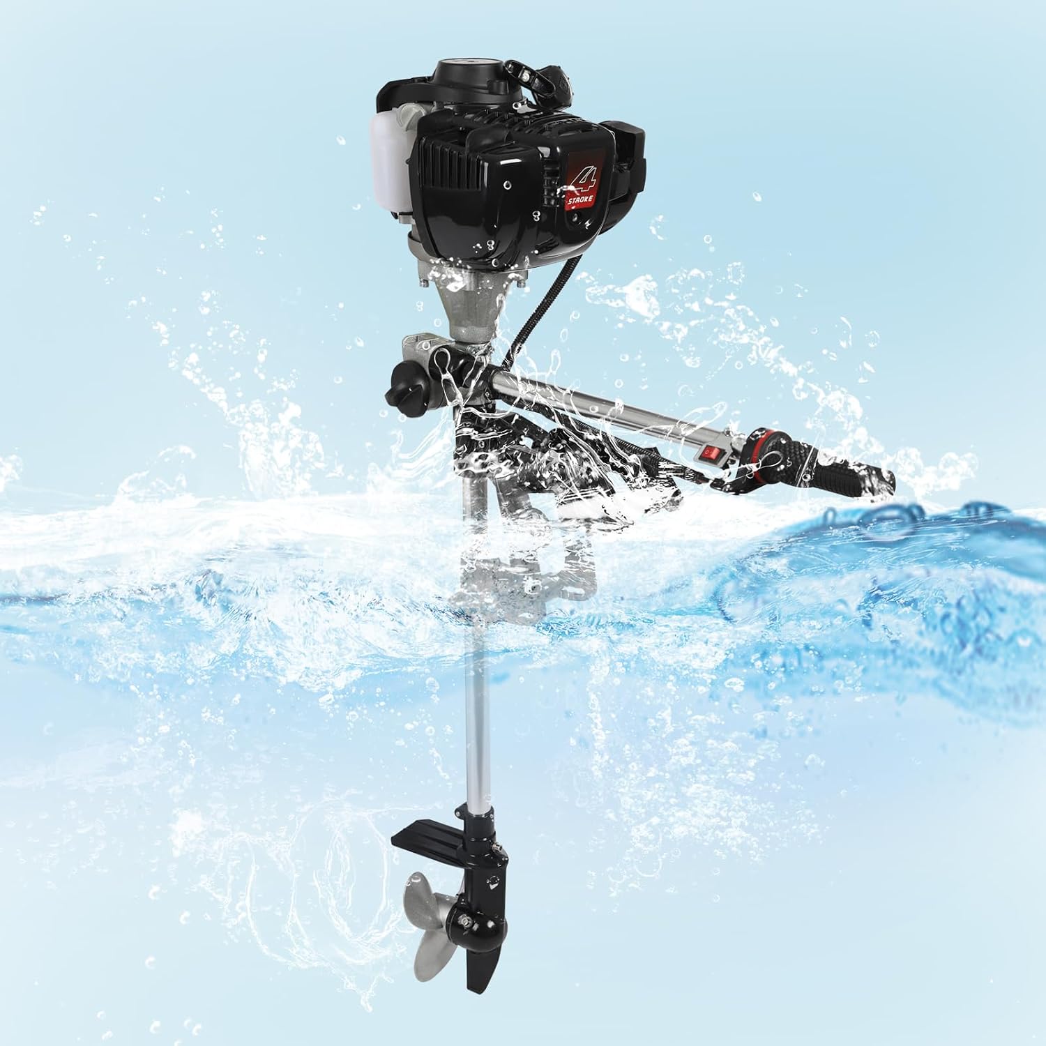 Outboard Motor Boat Engine, 5.5P 4-Stroke 52CC Outboard Motor with Air Cooling & CDI Ignition System, Heavy Duty Fishing Boat Engine for Inflatable Boats, Iron Boats, Plastic Boats