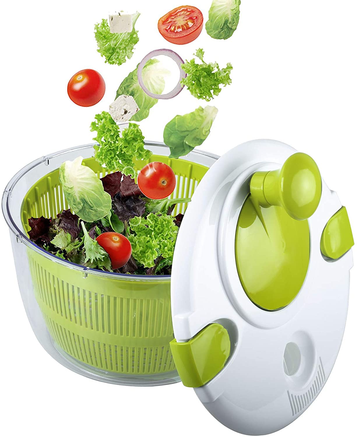 SeeWonder Salad Spinner Large 5 Quarts Fruits and Vegetables Dryer Quick Dry Design Drain Lettuce and Vegetable with Ease for Tastier Salads and Faster Food Prep