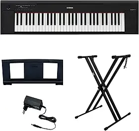 Kit Piano Digital NP 15B Piaggero Preto 61 Teclas com Fonte Bivolt e Suporte em X