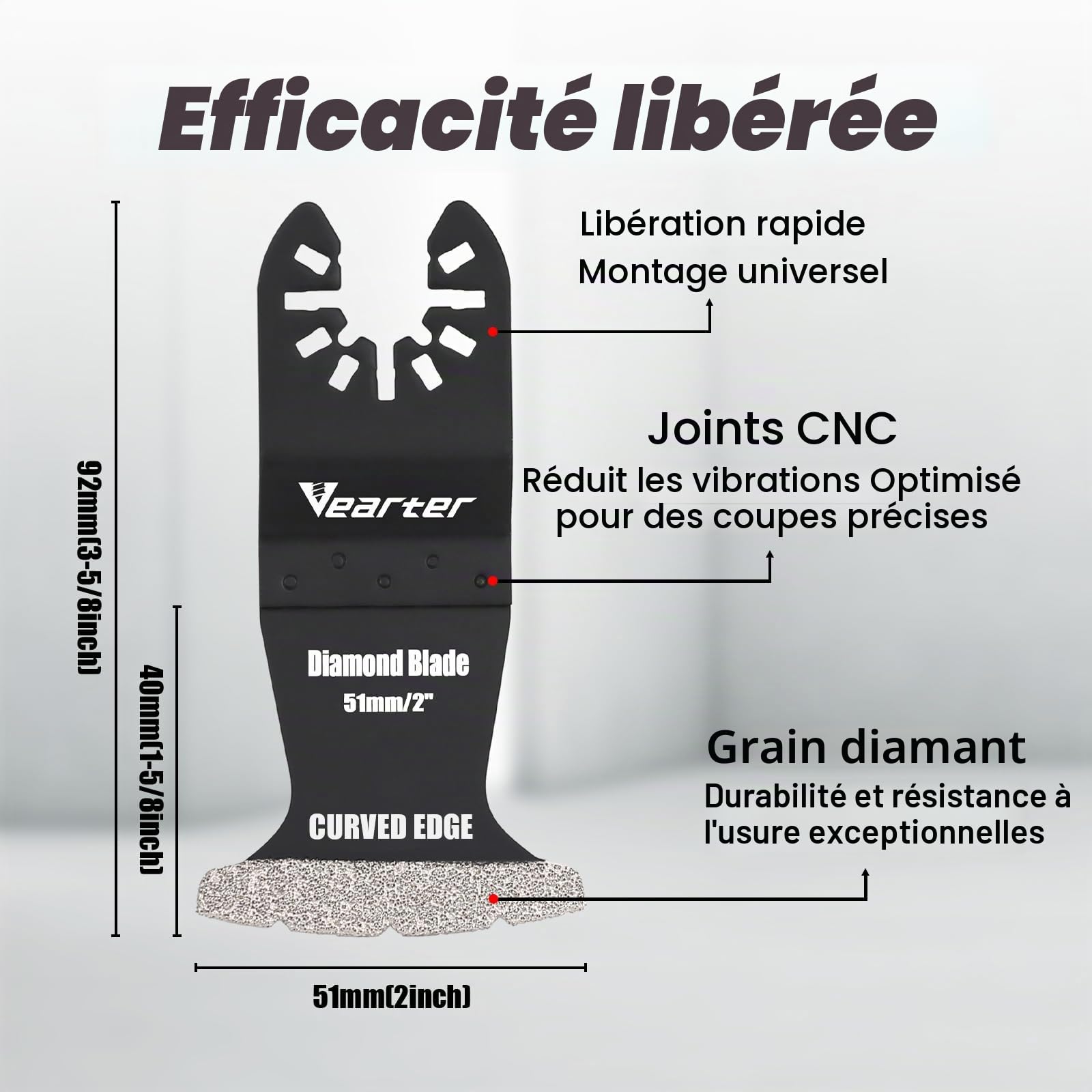 Lot de 5 outils multifonctions diamantés avec adaptateur, lames de scie, outil d'oscillation pour carreaux en céramique, brique creuse, ciment, carrelage souple, maçonnerie
